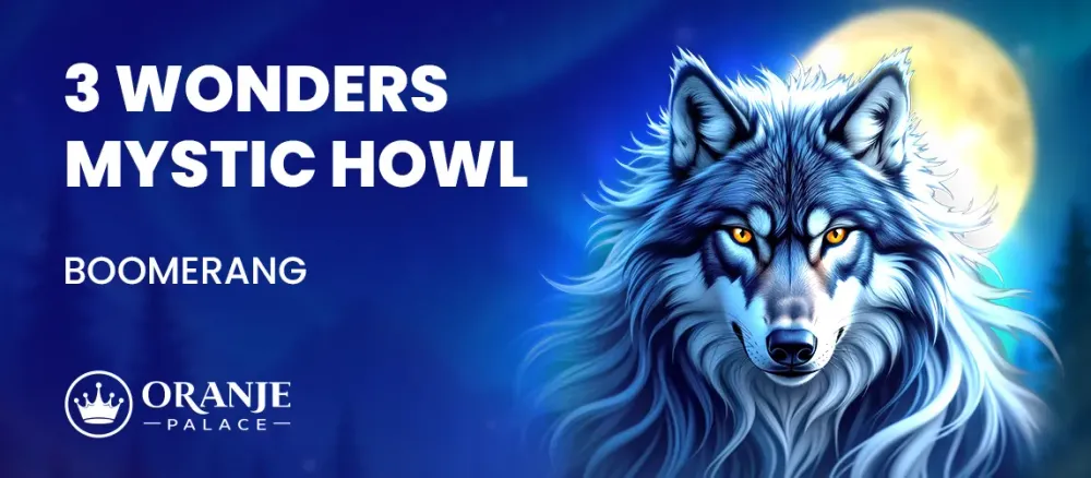 Graphic of a blue wolf under a full moon with '3 Wonders Mystic Howl' text.