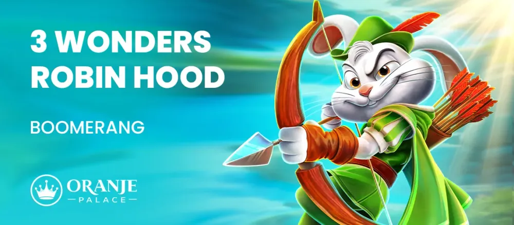 Cartoon Robin Hood rabbit with bow, '3 WONDERS ROBIN HOOD BOOMERANG' title.