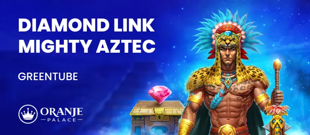 Mighty Aztec warrior and pink diamond for "DIAMOND LINK MIGHTY AZTEC" slot game.