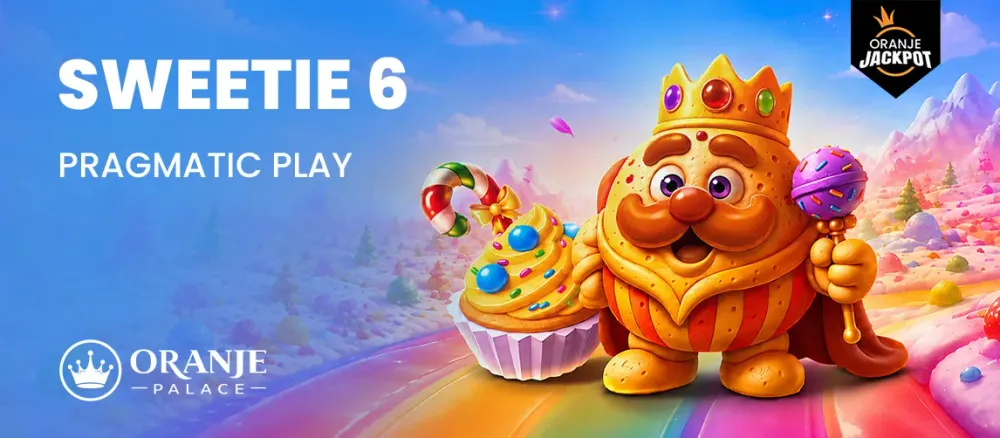 Cartoon dessert king with cupcake and lollipop for Sweetie 6 by Pragmatic Play.